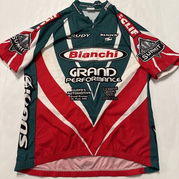 Bianchi Sugoi Men Sz L Short Sleeve Jersey 1/2 Zip Red Green Minnesota Summit - Picture 1 of 12